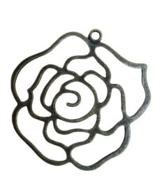 1 x metalen hanger van een bloem roos 55 x 53mm x 2mm gat: 3mm geel koper kleur