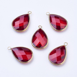 1 x  Hanger goudkleur van crystal glas druppel 18 x 11 x 5mm oogje: 2mm Dark Red
