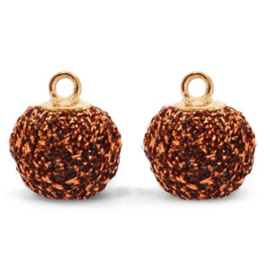 2 x  Pompom bedels met oog glitter 12mm Copper-gold