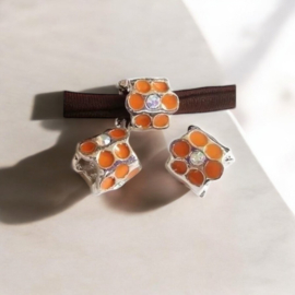 1 x Metalen European Jewelry bedel rond oranje met strass antiek zilver 9 mm