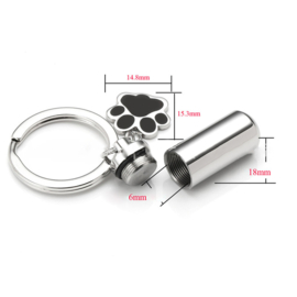 201 RVS Gedenk hanger mini urn 18 x 6mm met bedel dieren pootje 15,3x14,8mm  incl. RVS ketting 54cm