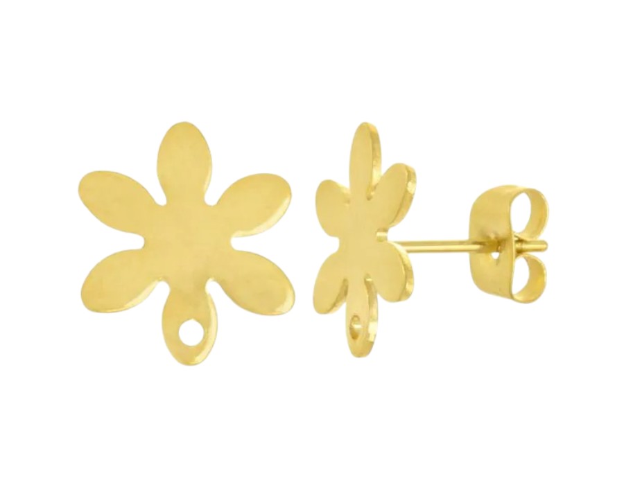 2 x oorbelsteker bloem – ca. 13 x 11,5 mm – oogje: 1 mm – steker: 0,8 mm – rvs – 24K goldplated