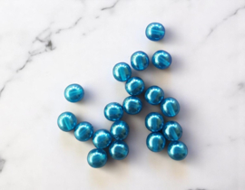 25 x Transparante DQ Glasparel – 8 mm – Kleur Teal – Gat ca. 1 mm