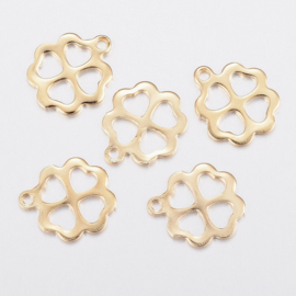 2 x RVS 304 bedel van een klaver 4 goud kleur 12 x 11 x 0,8mm, oogje: 1.2mm