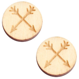 2 x Houten cabochon basic 12 mm arrows White wood ( natuurlijke kleur van het hout)