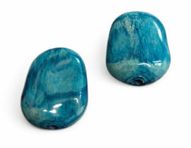 10 x Two tone acryl kralen ovaal plat 25 x 20 x 10 mm – gat 2,3 mm – aqua gemarmerd