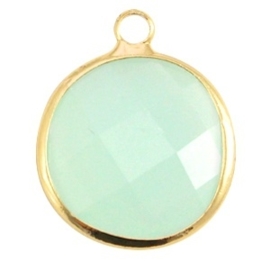 Crystal glas hanger rond 16mm Crysolite green opal-Gold  (Nikkelvrij)