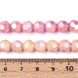 1 x Glaskralen streng facetgeslepen rond 7,8-8,2 x 7,8 mm – gat 1 mm – Pearl Pink