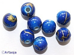 c.a. 75 stuks 6mm Ronde drawbench acryl kralen met goud bewerkt blauw