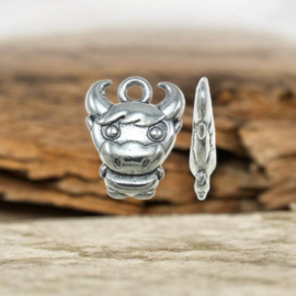 4 x Metalen bedel van een koe, antiek zilver kleur 12 x 15 x 3mm Gat c.a. 2mm