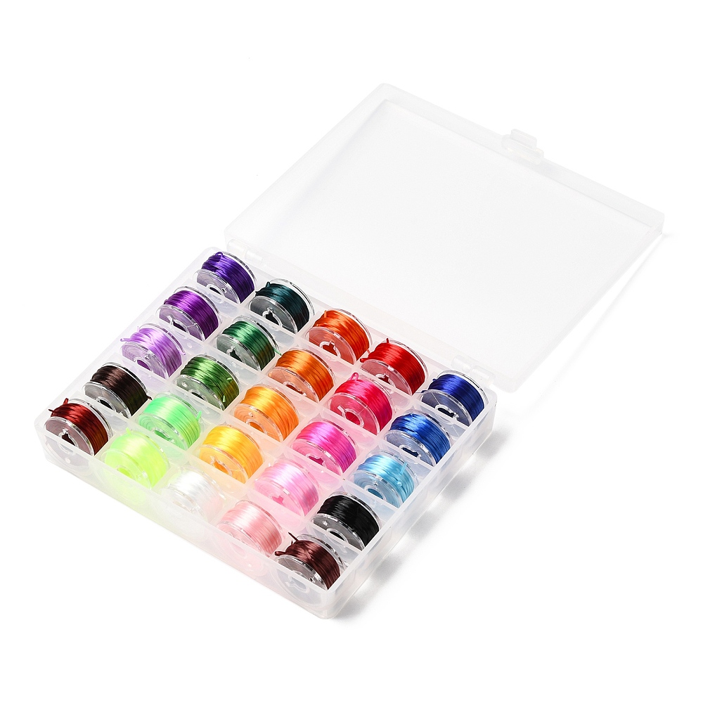 25 rollen transparant elastiek – 25 kleuren – rond – ca. 1 mm dik – ca. 6 meter per rol – voor armbandjes maken – gemixte kleuren