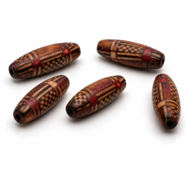 20 x Afrikaanse ovale houten kralen 23 x 8 mm – gat ca. 3 mm – met print