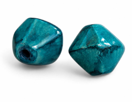 10 x Two tone acryl kralen ruit 20 x 21 x 10 mm – gat 3 mm – aqua gemarmerd