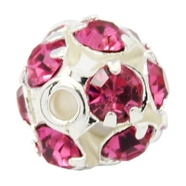 Kristal ballen 6mm deep pink gat 1mm platinumkleur