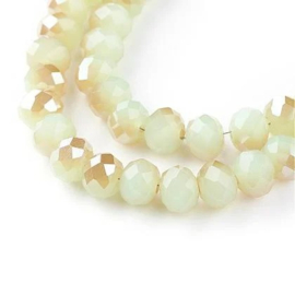 1 x Streng met ca. 95 glaskralen facet rondelle briolette kristal – 6 x 4 mm – gat 1 mm – Dark Sea Green AB Plated