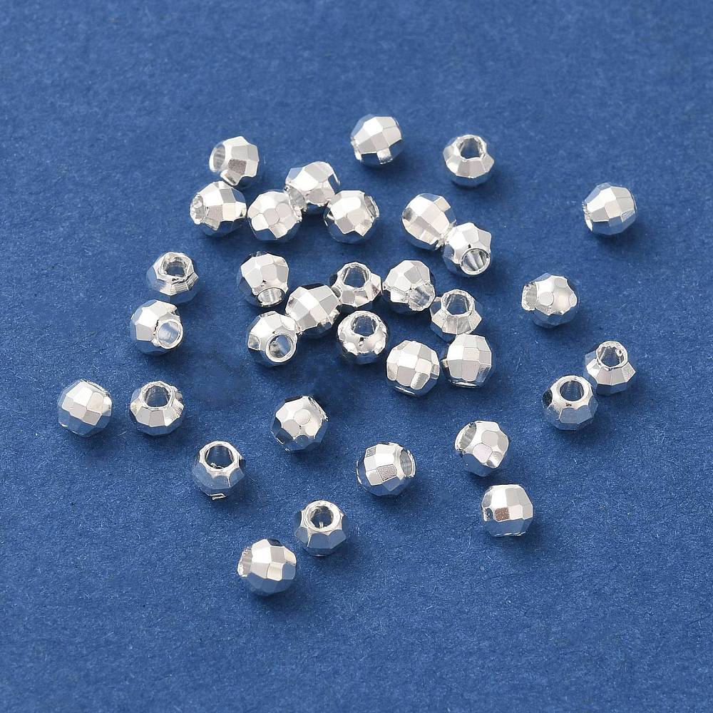 10 x Messing tussenkralen – facet geslepen rond – ca. 3,5 x 3,5 mm – gat ca. 1,5 mm – 925 Sterling silver plated