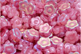 4 x Tsjechische Glaskralen Sunset Flower Pressed Beads 10x10mm roze