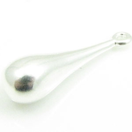 DQ metaal hanger druppel 25x8mm zilverkleur, oogje 1,5 mm  (Nikkelvrij)