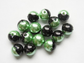 15 stuks tweekleurige glas parels van 10mm Gat: 1mm  zwart-groen