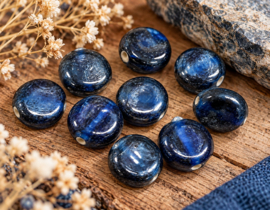 10 x Platte glaskralen 9,5 x 9,5 mm – gat 1,5 mm – blauw