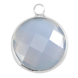 Crystal glas hanger rond 16mm Light grey opal-Silver  (Nikkelvrij)