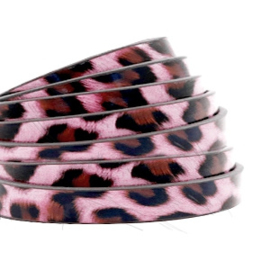 1 meter plat 5mm imi leer leopard print Pink