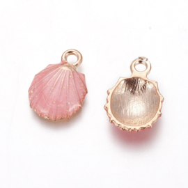 2 x Metalen bedels shell light gold pink ca. 19 x13 x 4mm oogje 1,4mm  (Nikkelvrij)