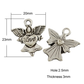 4 x Engel Love bedel Tibetaans Zilver 23 x 20 x 3mm gat 2,5mm ♥