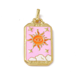 Bedel emaille rechtoek roze Tarot kaart zon goud kleur Afm: 26 x 14 x 2mm Ø2 x 3mm