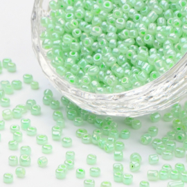 20 gram Seed Beads rocailles  8/0  2.0~3.0mm, gat: 0,8mm Ceylon Pale Green