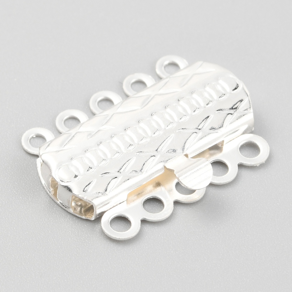 1 x Tarnish Resistant 304 RVS boxsluiting – 5-strengs – 10 gaatjes – rechthoek met patroon – zilver kleur – 19,5 x 14 x 3 mm – gat ca. 1,4 mm