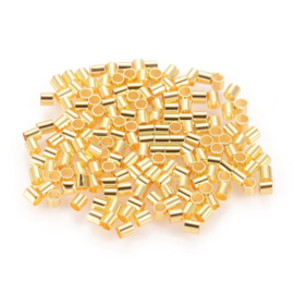 Ca. 100 x Messing knijpkralen buismodel 2 mm – gat 1,5 mm – goudkleur (Nikkelvrij)