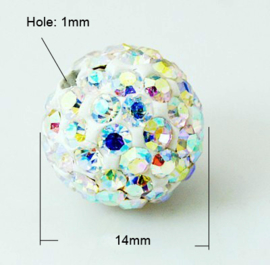 2 x prachtige Shamballa Polymeer Klei strass bal kristal AB 14mm  gat: 1mm