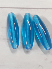 5 x Mooie ovale blauwe glaskraal 25 x 6 mm gat : 1 mm