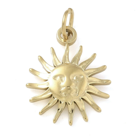 1 x RVS 304 bedel van een zon met ringetje 4 x 0,5mm Real 14k Gold Plated, 11 x 14 x 2mm oogje 1,4mm