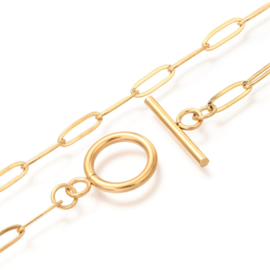 1 x Unisex ketting van 304 RVS – paperclip ketting 45 cm – goudkleur met staafsluiting
