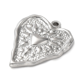 1 x Non-Tarnish RVS 304 bedel van een hart, 25,5 x 21 x 3mm, oogje 1,6mm