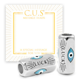 1 x C.U.S® Sieraden message beads "luck" & evil eye Antiek zilver (nikkelvrij)