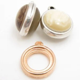 1 x DQ metaal hanger setting 2 zijdig voor 11,5mm cabochon rose goud kleur. ca  17 x 14 x 3mm, oogje 1,5 mm (Nikkelvrij)