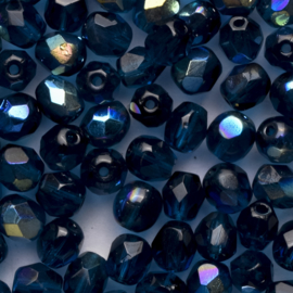 15 x  ronde Tsjechische kralen facet kristal 6mm kleur: ab donker blauw  Gat c.a.: 1mm