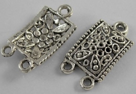 2 x Tibetaans zilveren tussenzetsel verdeler  22 x 12,5 x3mm Gat: 3mm