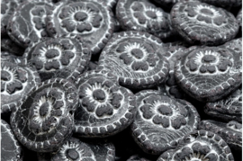 2 x Tsjechische Glaskralen Heart Beads Roos 17x17mm zwart grijs