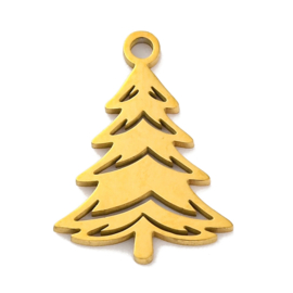 1 x RVS 201 Kerstboom bedel Laser Cut Goud kleur, 17 x 12 x 1mm oogje:  1,2mm