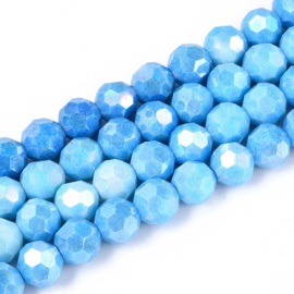 1 x Glaskralen streng facetgeslepen rond 7,8-8,2 x 7,8 mm – gat 1 mm – Deep Sky Blue