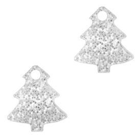 2 x Plexx bedels Christmas tree glitter Silver ca. 15x14mm (Ø1.8mm)