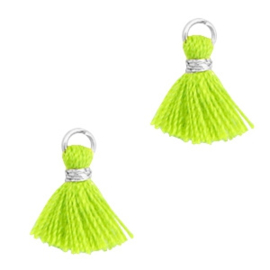 2 x Kwastjes 1cm Zilver-Neon green