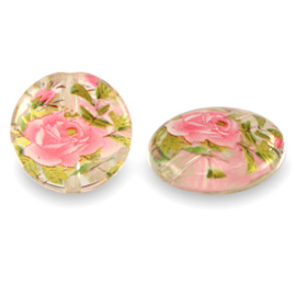 2 x Glaskralen 14mm bloem Transparent-rose red (Ø1.8mm)
