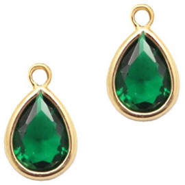 1 x DQ facethanger druppel Classic Green- crystal-gold  7x11 mm (Nikkelvrij)