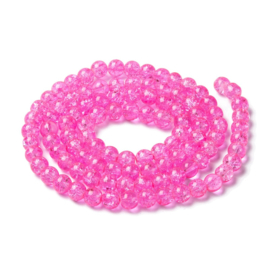 30 x crackle glas kralen 8mm pink gat 1,5mm