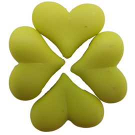 5 x Acryl kraal met hart Geel Groen 17 x 22 x 10 mm; Gat 2 mm